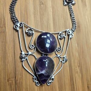 Women's Purple and Silver Jewelry bono necklace handmade
